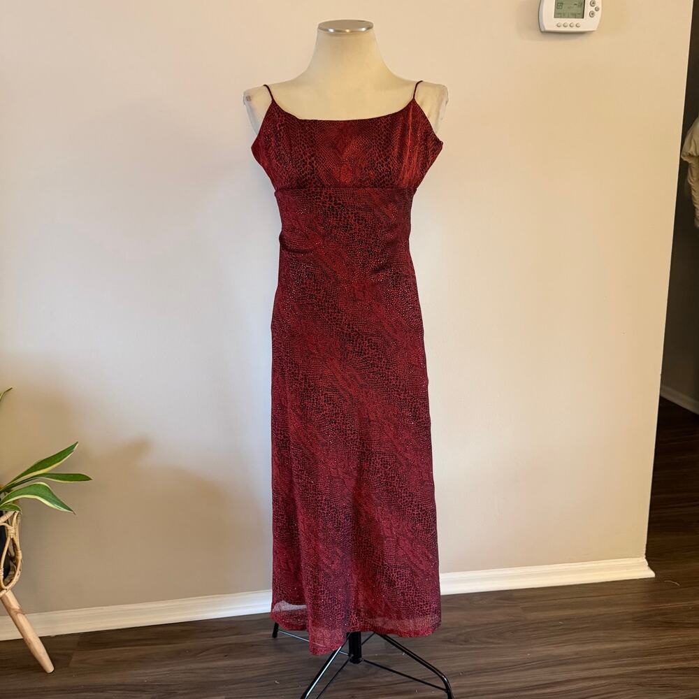 Vtg Y2K 2000s Red Glitter Snake Print Maxi Dress Sz 12 Whimsygoth Grunge Prom